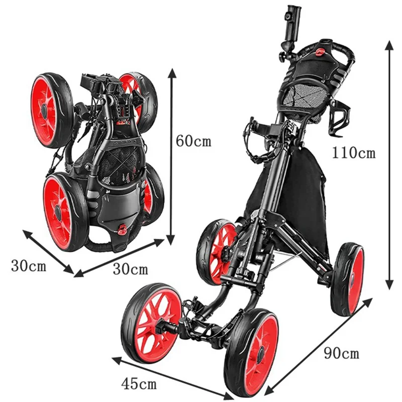 ZH-X005 4-Wheel Aluminum Alloy Golf Push Cart Folding Trolley Pull Caddy Cart