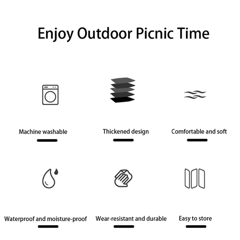 45679 200x200cm Outdoor Camping Picnic Mat Moisture-proof Lawn Mat with Leather Tote Strap - Black