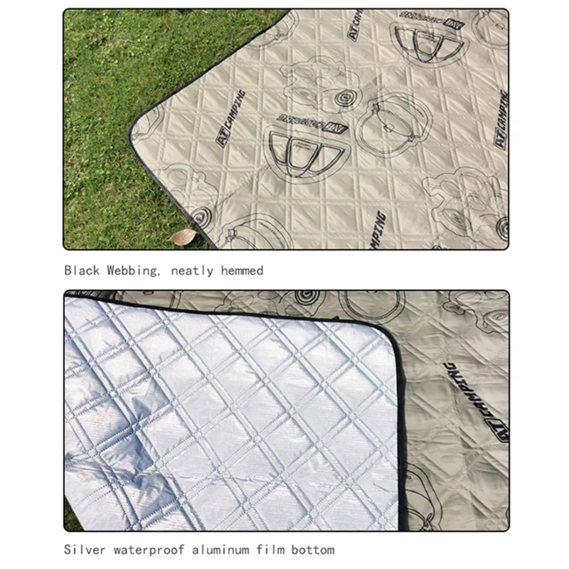 45679 200x200cm Outdoor Camping Picnic Mat Moisture-proof Lawn Mat with Leather Tote Strap - Black