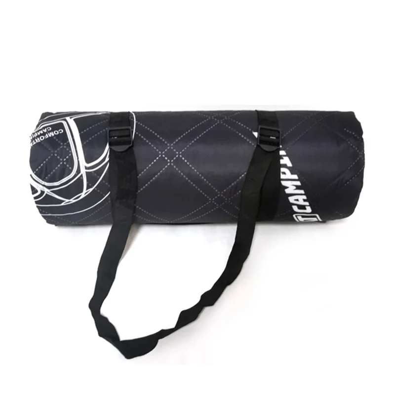 45679 200x200cm Outdoor Picnic Mat Moisture-proof Lawn Mat with Webbing Tote Strap - Black