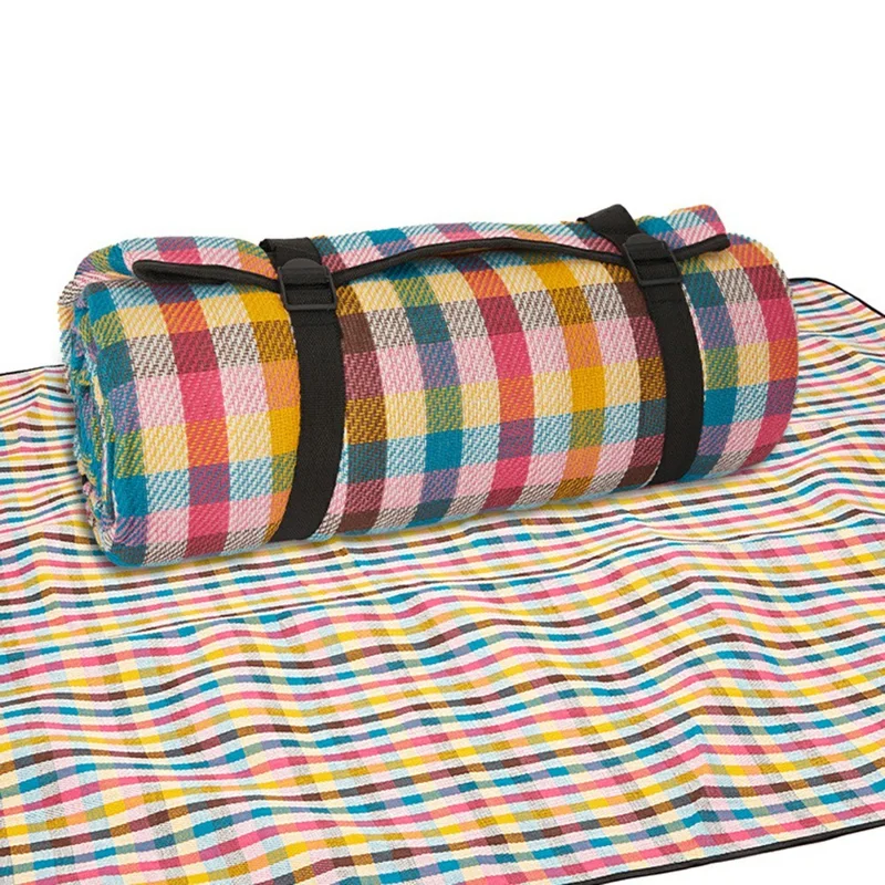 674754 200x200cm Foldable Moisture-proof Camping Picnic Mat Travel Beach Carpet - Colorful Small Grid