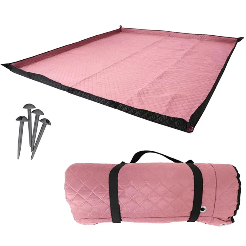 45671 200x200cm Desenho de malha de diamante Tapete de piquenique à prova de umidade Tapete de acampamento ao ar livre com pregos de solo - Rosa