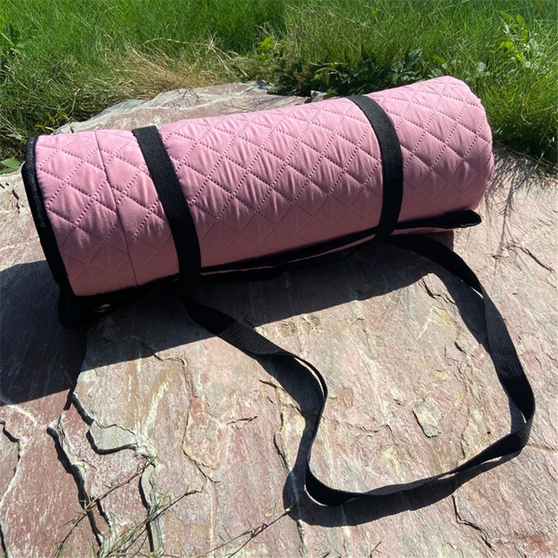 45671 200x200cm Desenho de malha de diamante Tapete de piquenique à prova de umidade Tapete de acampamento ao ar livre com pregos de solo - Rosa