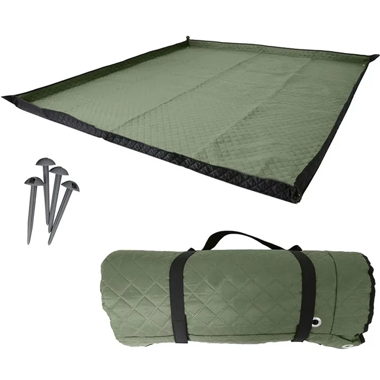 45671 200x200cm Rhombus Grid Design Picknickdecke Feuchtigkeitsbeständig Outdoor-Campingmatte mit Bodennägeln - Armeegrün