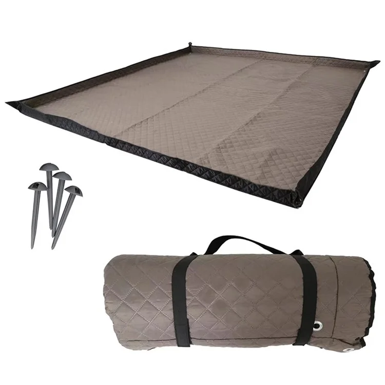 45671 200x200cm Rhombus Grid Design Picnic Mat Moisture-proof Outdoor Camping Mat with Ground Nails - Grau