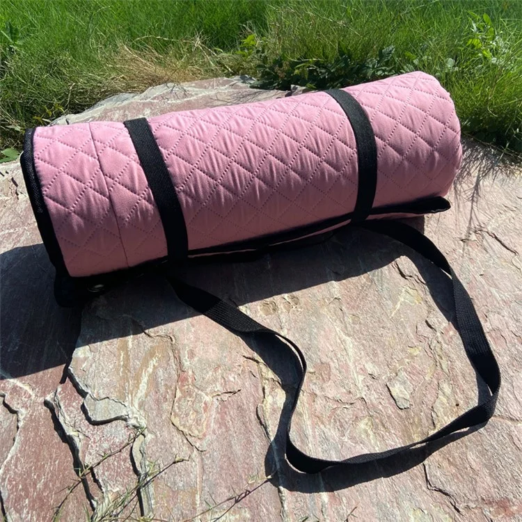 45671 200x200cm Rhombus Grid Design Picnic Mat Moisture-proof Outdoor Camping Mat with Ground Nails - Grau
