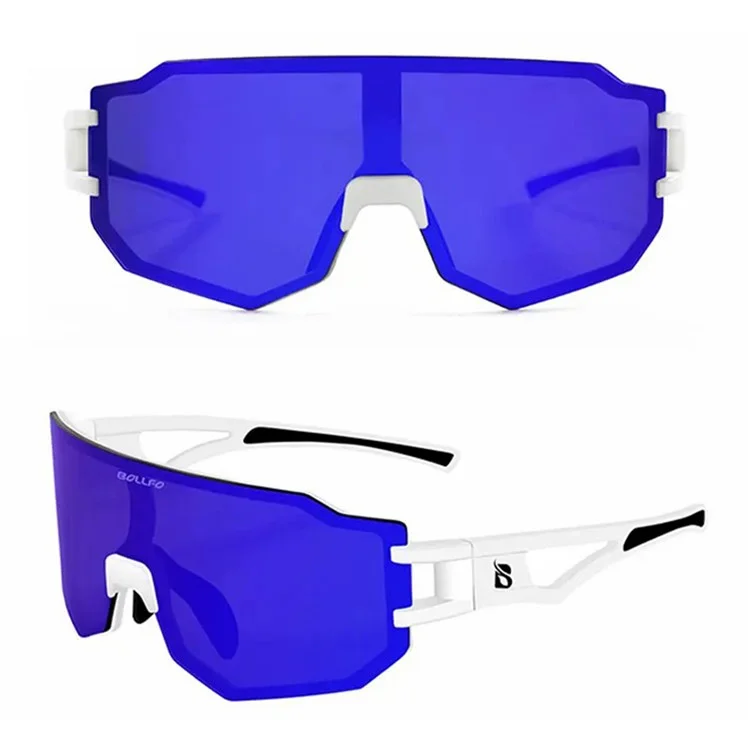 BOLLFO BF629 Bicycle Cycling Glasses UV400 Protection Sports Polarized Goggles with Interchangeable Lenses - White Frame