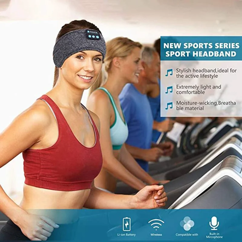 0094 Bluetooth-compatible Sports Headband Sleep Headphones Music Eye Mask - Black