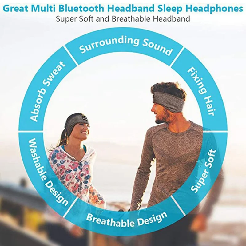 0094 Bluetooth-compatible Sports Headband Sleep Headphones Music Eye Mask - Black