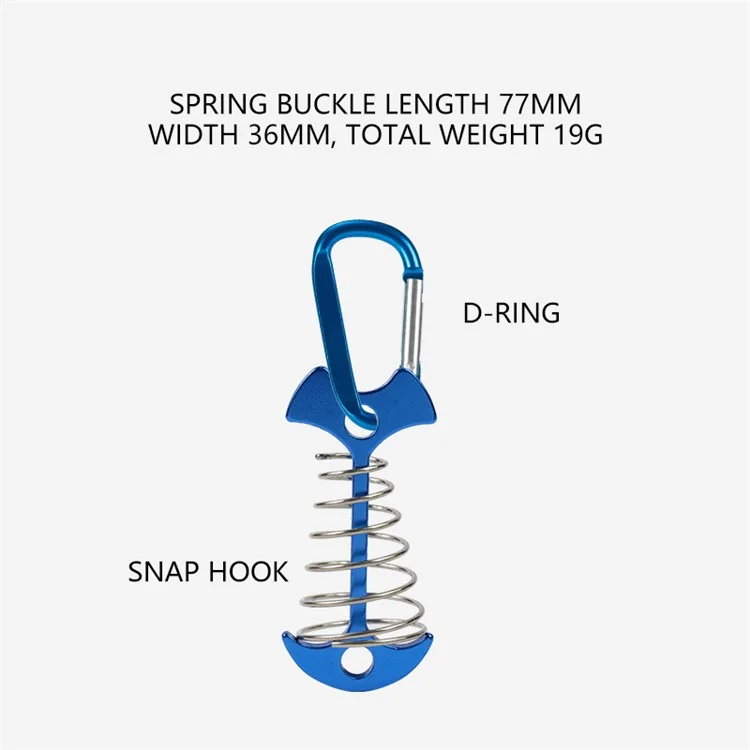 AOTU AT6546 Aluminum Alloy Fishbone Spring Nail Tent Stake Deck Anchor Peg with D-shape Carabiner - Blue