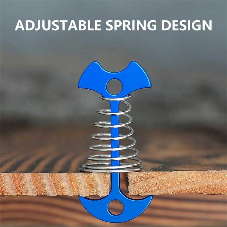 AOTU AT6546 Aluminum Alloy Fishbone Spring Nail Tent Stake Deck Anchor Peg with D-shape Carabiner - Blue