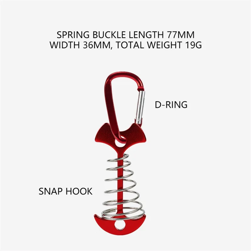 AOTU AT6546 Aluminum Alloy Fishbone Spring Nail Tent Stake Deck Anchor Peg with D-shape Carabiner - Red