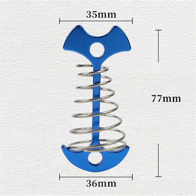 AOTU AT6546 Aluminum Alloy Fishbone Spring Nail Tent Stake Deck Anchor Peg with D-shape Carabiner - Red