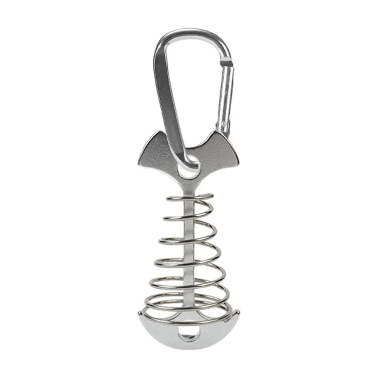 AOTU AT6546 Aluminum Alloy Fishbone Spring Nail Tent Stake Deck Anchor Peg with D-shape Carabiner - Silver