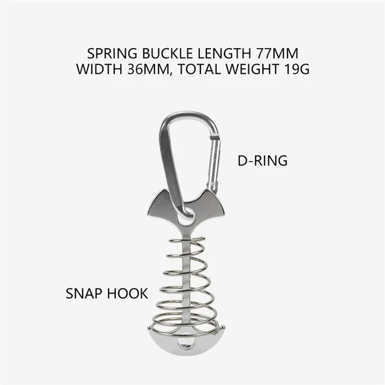 AOTU AT6546 Aluminum Alloy Fishbone Spring Nail Tent Stake Deck Anchor Peg with D-shape Carabiner - Silver
