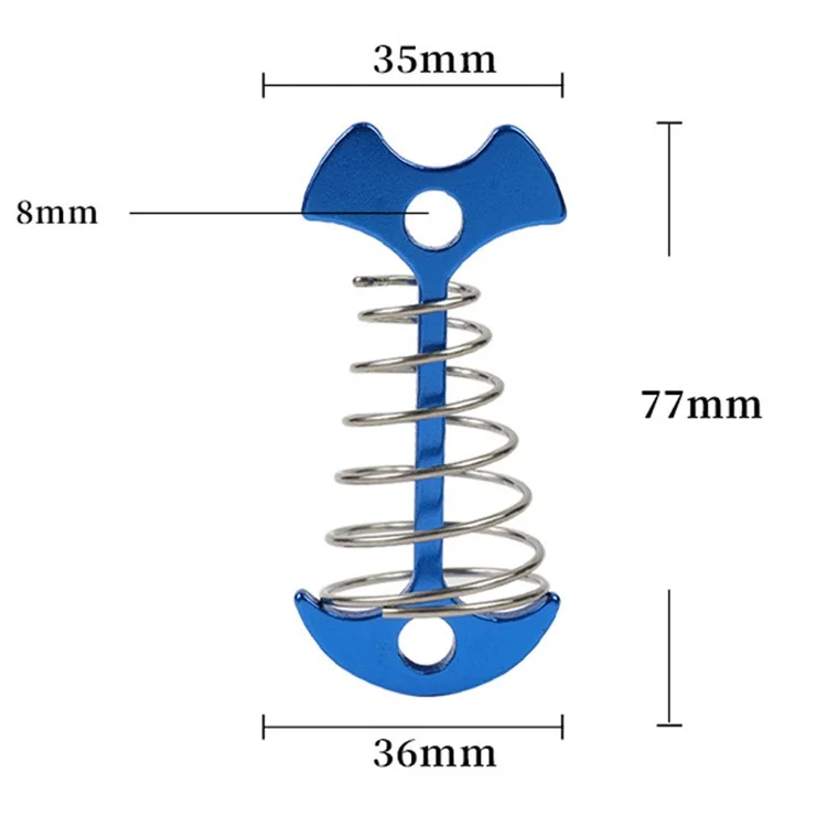 AOTU AT6546 Aluminum Alloy+Stainless Steel Tent Nail Fishbone Spring Stake Deck Anchor Peg Wind Rope Buckle - Blue