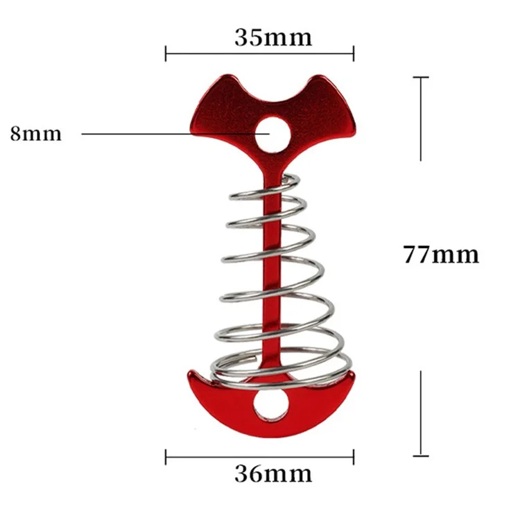 AOTU AT6546 Aluminum Alloy+Stainless Steel Tent Nail Fishbone Spring Stake Deck Anchor Peg Wind Rope Buckle - Red