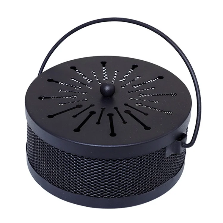 AOTU Portable Iron Mosquito Incense Coil Holder Box with Lid for Outdoor Home - Black / Fireworks