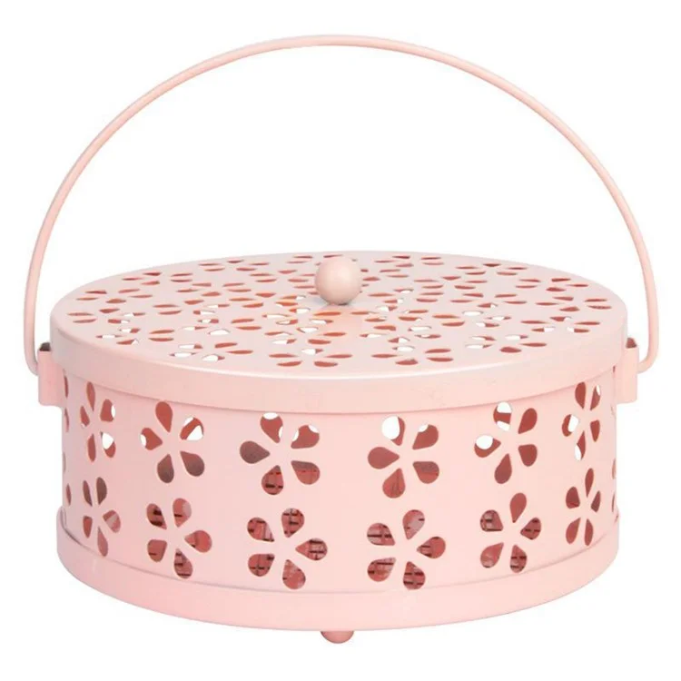 AOTU Camping Iron Mosquito Incense Coil Holder Box with Lid for Home - Pink