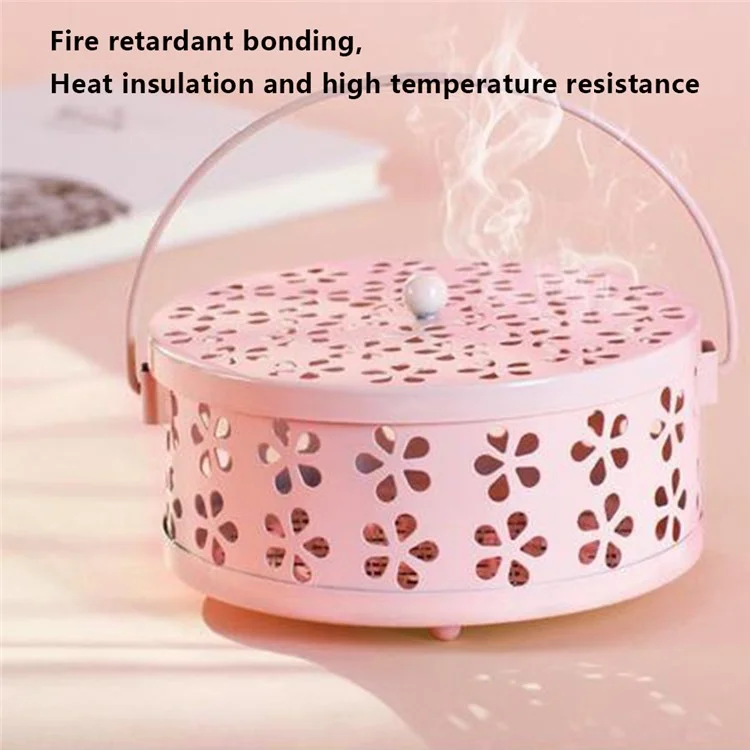 AOTU Camping Iron Mosquito Incense Coil Holder Box with Lid for Home - Pink