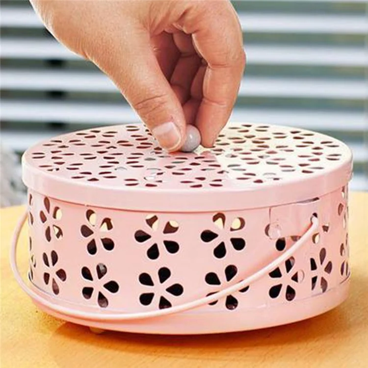 AOTU Camping Iron Mosquito Incense Coil Holder Box with Lid for Home - Pink