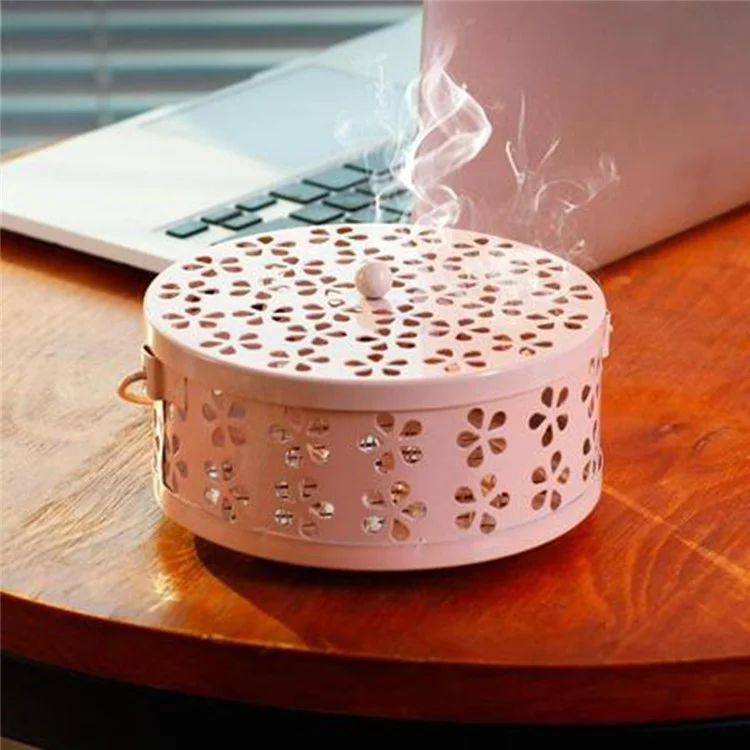 AOTU Camping Iron Mosquito Incense Coil Holder Box with Lid for Home - Pink