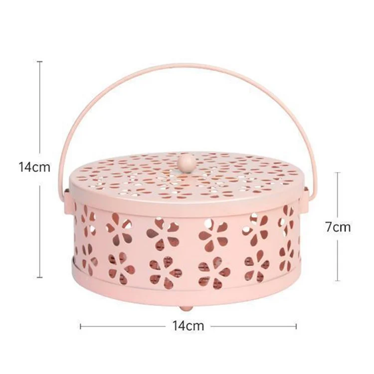 AOTU Camping Iron Mosquito Incense Coil Holder Box with Lid for Home - Pink