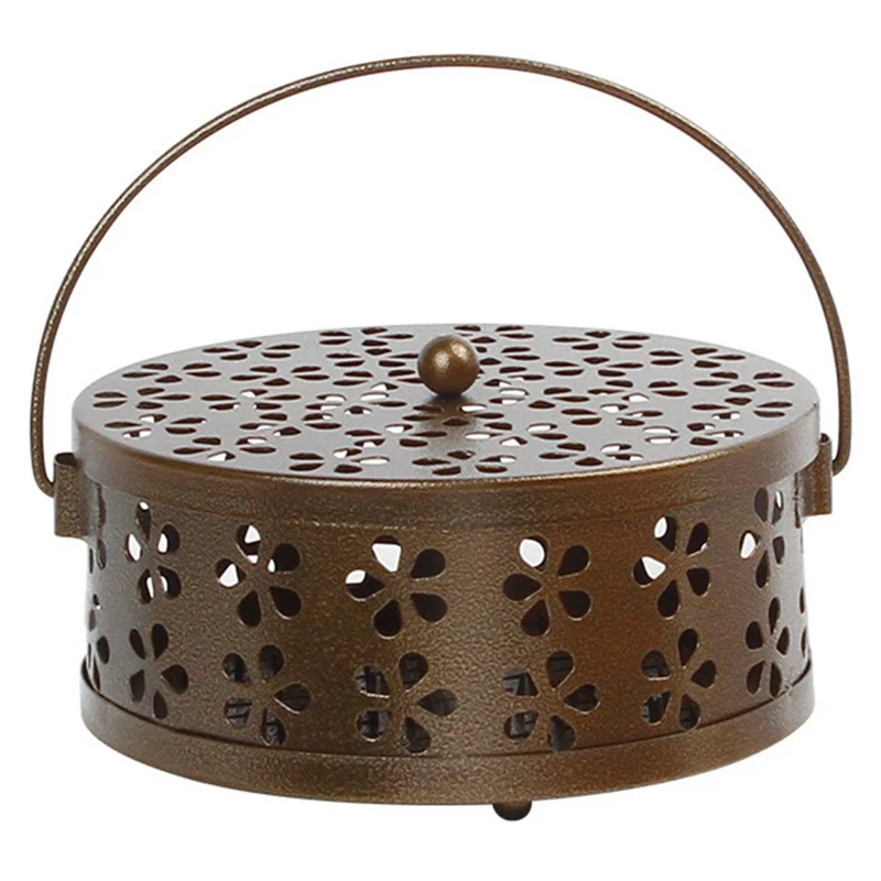 AOTU Camping Iron Mosquito Incense Coil Holder Box with Lid for Home - Bronze