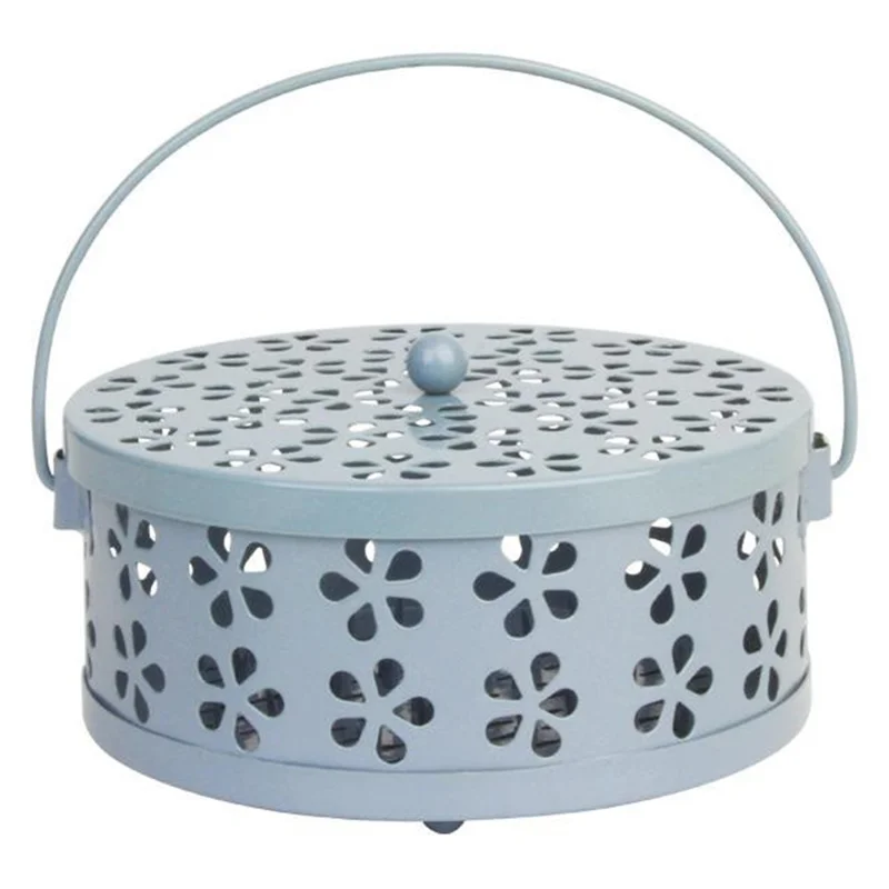 AOTU Camping Iron Mosquito Incense Coil Holder Box with Lid for Home - Blue