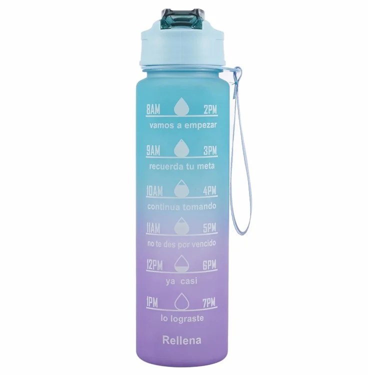 850 ml Bouteille D'eau de Sport de Gradient de Motivation Avec Paille et Délai (BPA Gratuit, Pas de FDA) - Greendient Green