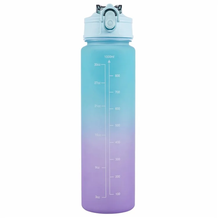 850ml Motivational Gradient Sports Water Bottle with Straw and Time Maker (BPA Free, No FDA) - Gradient Green