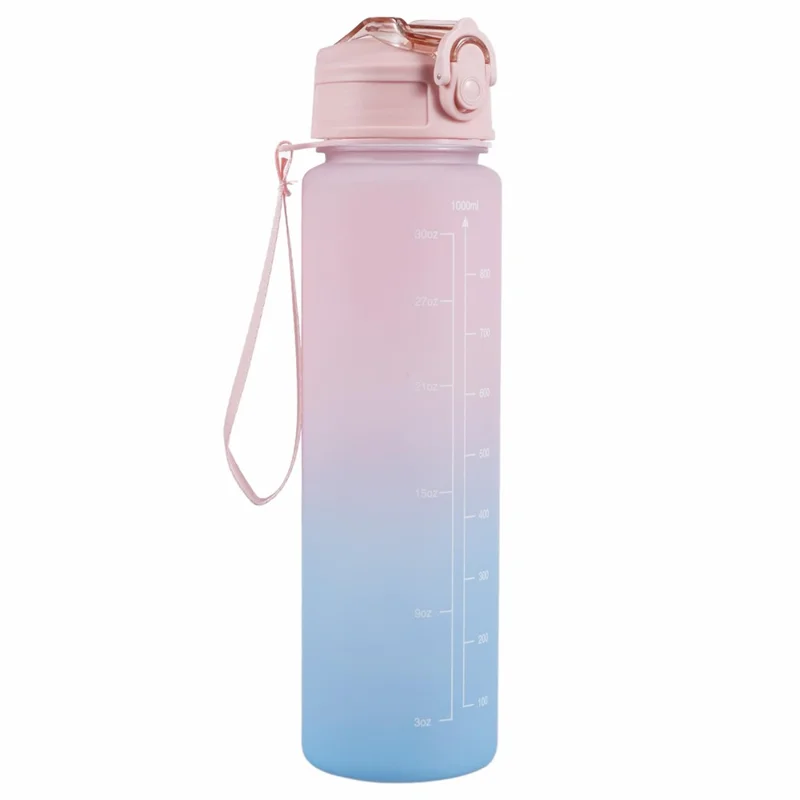 850ml Motivational Gradient Sports Water Bottle with Straw and Time Maker (BPA Free, No FDA) - Gradient Pink