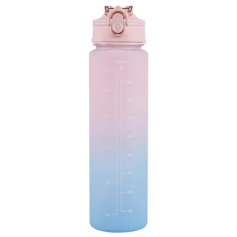 850ml Motivational Gradient Sports Water Bottle with Straw and Time Maker (BPA Free, No FDA) - Gradient Pink