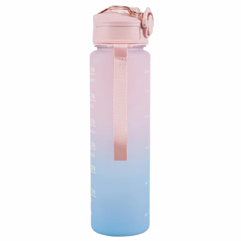 850ml Motivational Gradient Sports Water Bottle with Straw and Time Maker (BPA Free, No FDA) - Gradient Pink