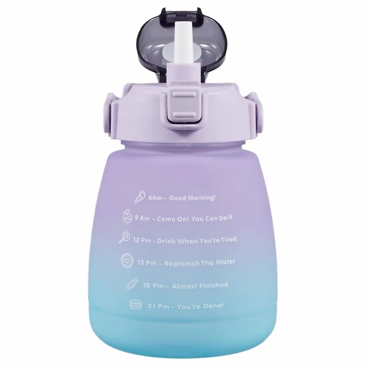 1300 ml Grande Garrafa de Água Silicone+pp+copo de Bebida Com Palha (sem Bpa, Sem Certificação Fda) - Gradiente Roxo