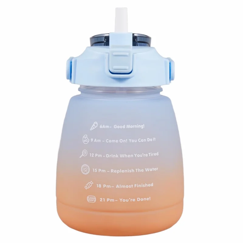 1300ML Large Water Bottle Silicone+PP+PC Drinking Cup with Straw (BPA-Free, NO FDA Certified) - Gradient Blue