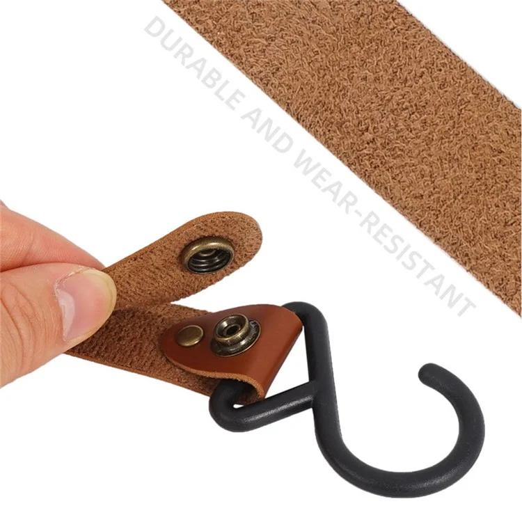 AOTU 4 Pièces Courroie en Cuir PU en Forme de S Crochets en Plastique pour Ustensiles de Cuisine de Camping en Plein Air - Café Clair 