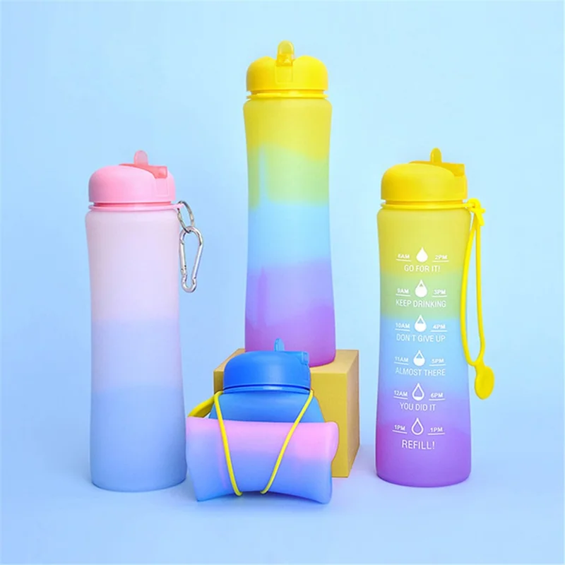 600ML Collapsible Water Bottle Silicone Drinking Cup for Camping Travel (BPA-Free, NO FDA Certified) - Blue