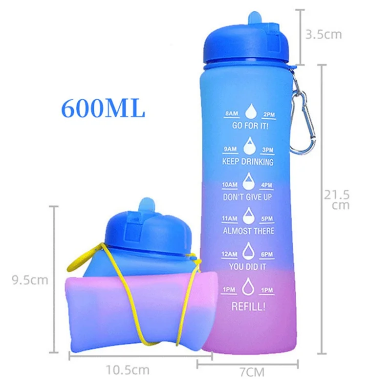 600ML Collapsible Water Bottle Silicone Drinking Cup for Camping Travel (BPA-Free, NO FDA Certified) - Blue