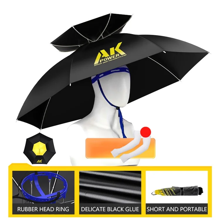 AK POWER YZY-AKSM 92CM Dual-Layer Black Vinyl Fishing Hat Headwear Umbrella with Arm Sleeves