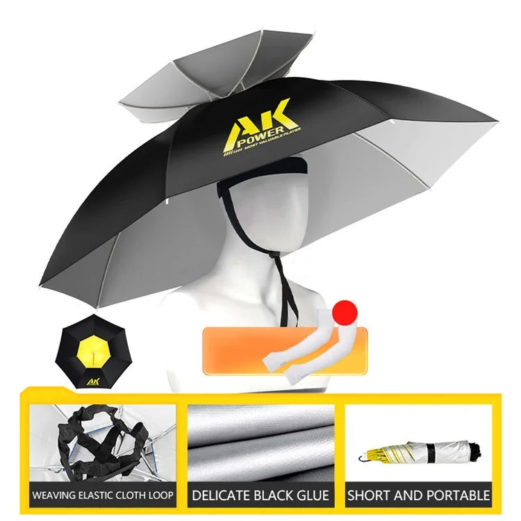 AK POWER YZY-AKSM 109cm Dual-Layer Silver Vinyl Fishing Hat Cloth Head Ring Umbrella Headwear with Arm Sleeves