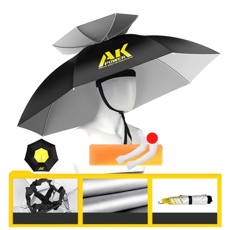 AK POWER YZY-AKSM 92cm Dual-Layer Silver Vinyl Fishing Hat Umbrella Headwear with Arm Sleeves, Cloth Ring