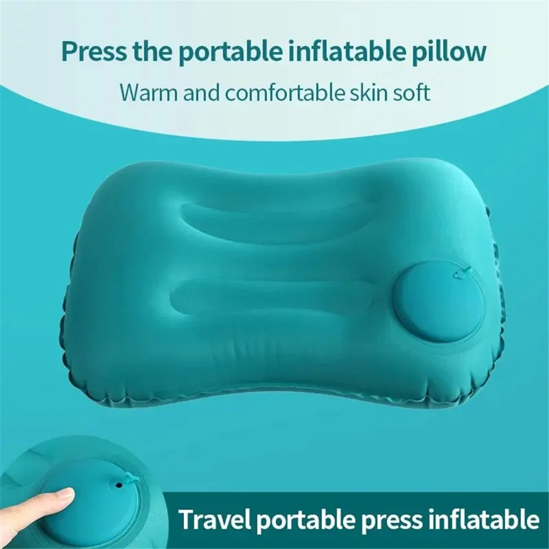 Appuyez Sur L'inflation Milk Silk Oreiller Portable Camping Travel Rectangle Route Coussié - Paon Bleu