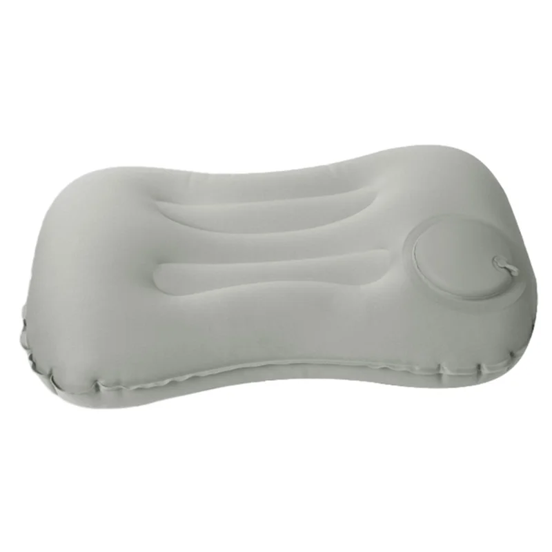 Press Inflation Milk Silk Pillow Portable Camping Travel Rectangle Waist Cushion Sleep Air Pillow - Grey