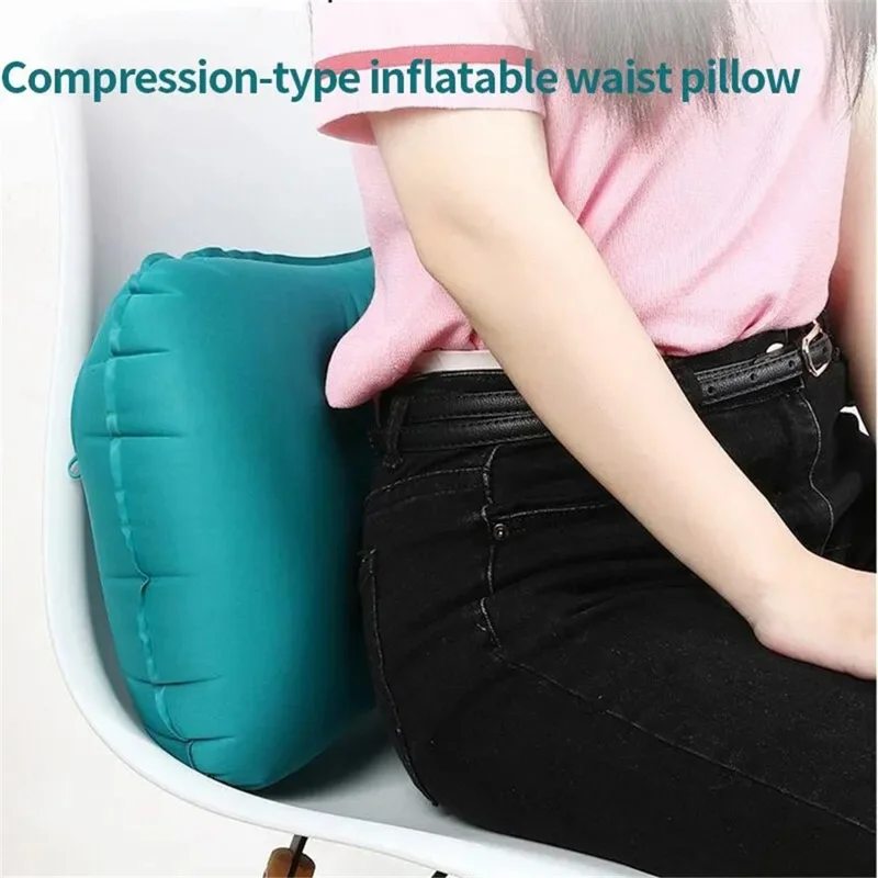 Press Inflation Milk Silk Pillow Portable Camping Travel Rectangle Waist Cushion Sleep Air Pillow - Grey
