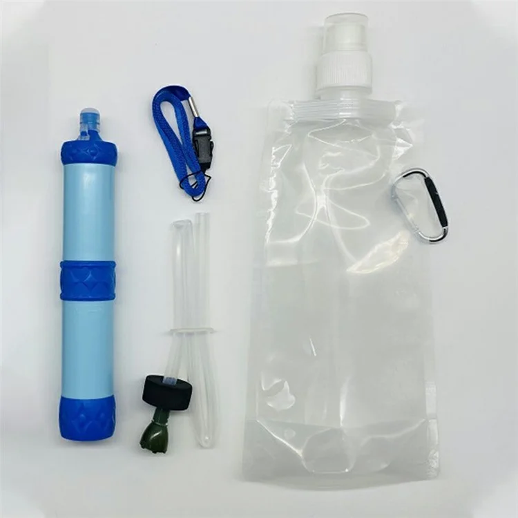 1000L Water Filtre Paille Dispositif de Purification de L'eau Portable Filtration en Eau Portielle Survie Pour Les Kits D'urgence - Bleu Foncé + Blanc