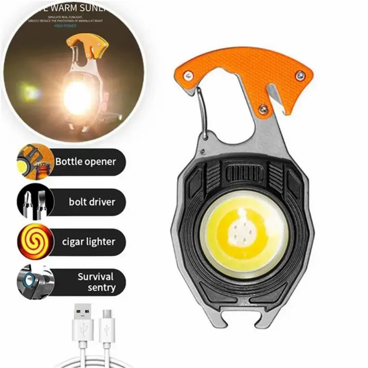 W5147 Multi-function Cigarette Lighter Outdoor Emergency Light Bottle Opener Whistle - Orange