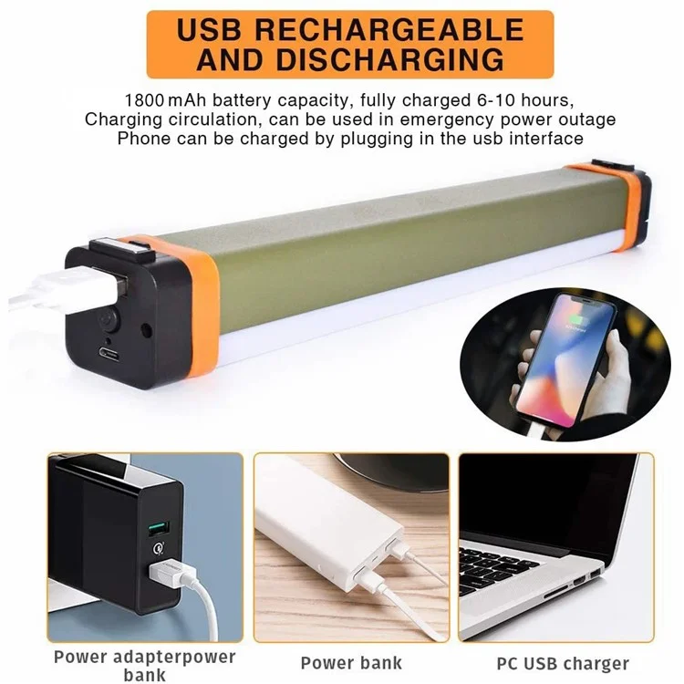 Luz de Trabalho Magnética Recarregável C2 22cm 3.5W LED Luz de Campismo USB Recarregável Carregador de Telefone