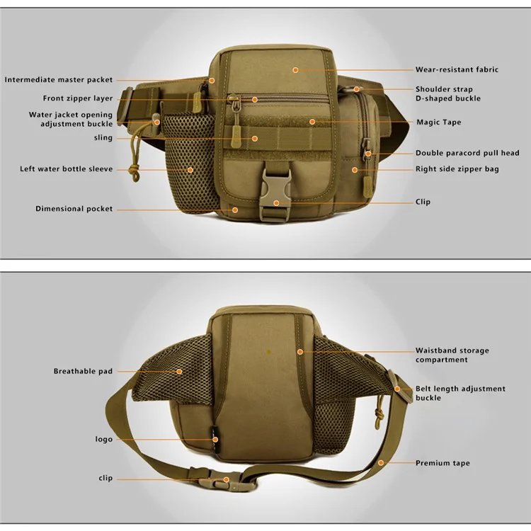 PROTECTOR PLUS Y117 Cycling Waist Bag Water Bottle Holder Tactical Fanny Pack - Coyote Brown