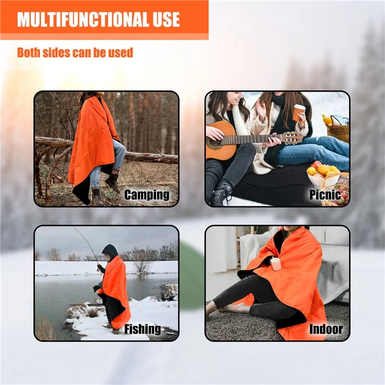 Большое толстое кемпинговое одеяло с сумкой для хранения Outdoor Warm Blanket for Camping Travel Black+Orange